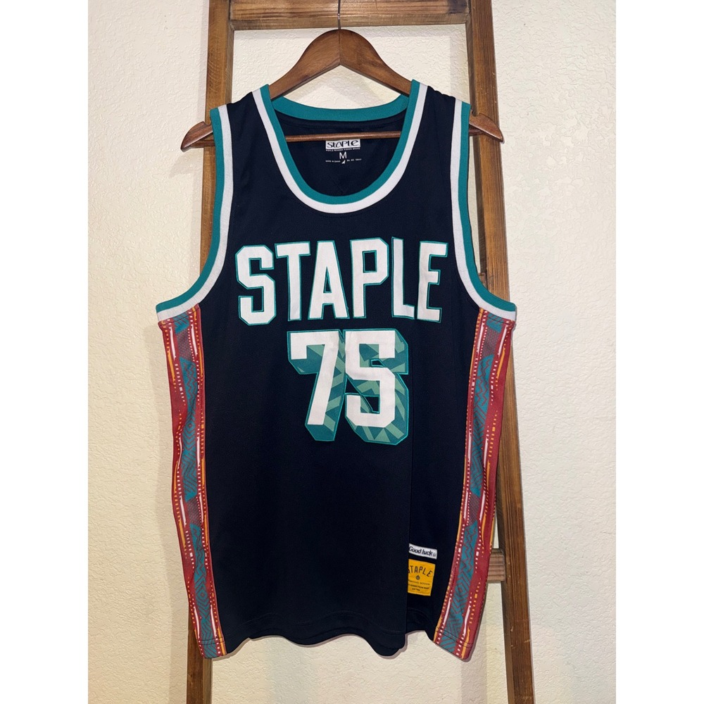 Staple Pigeon Mens Basketball Jersey Navy Blue Tribal Print 75 Streetwear Medium